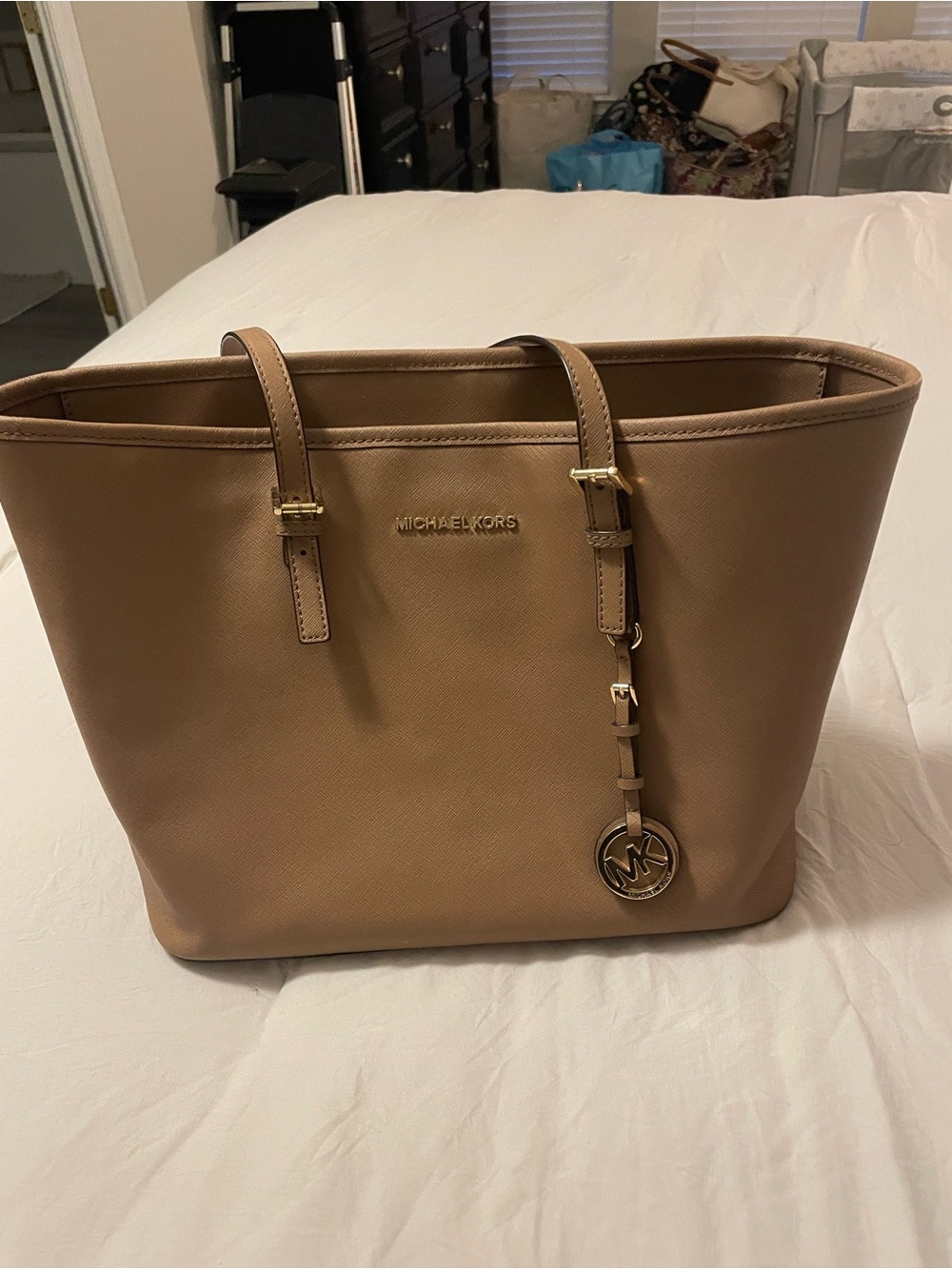 Michael Kors Camel Saffiano Leather Tote with Gold Hardware